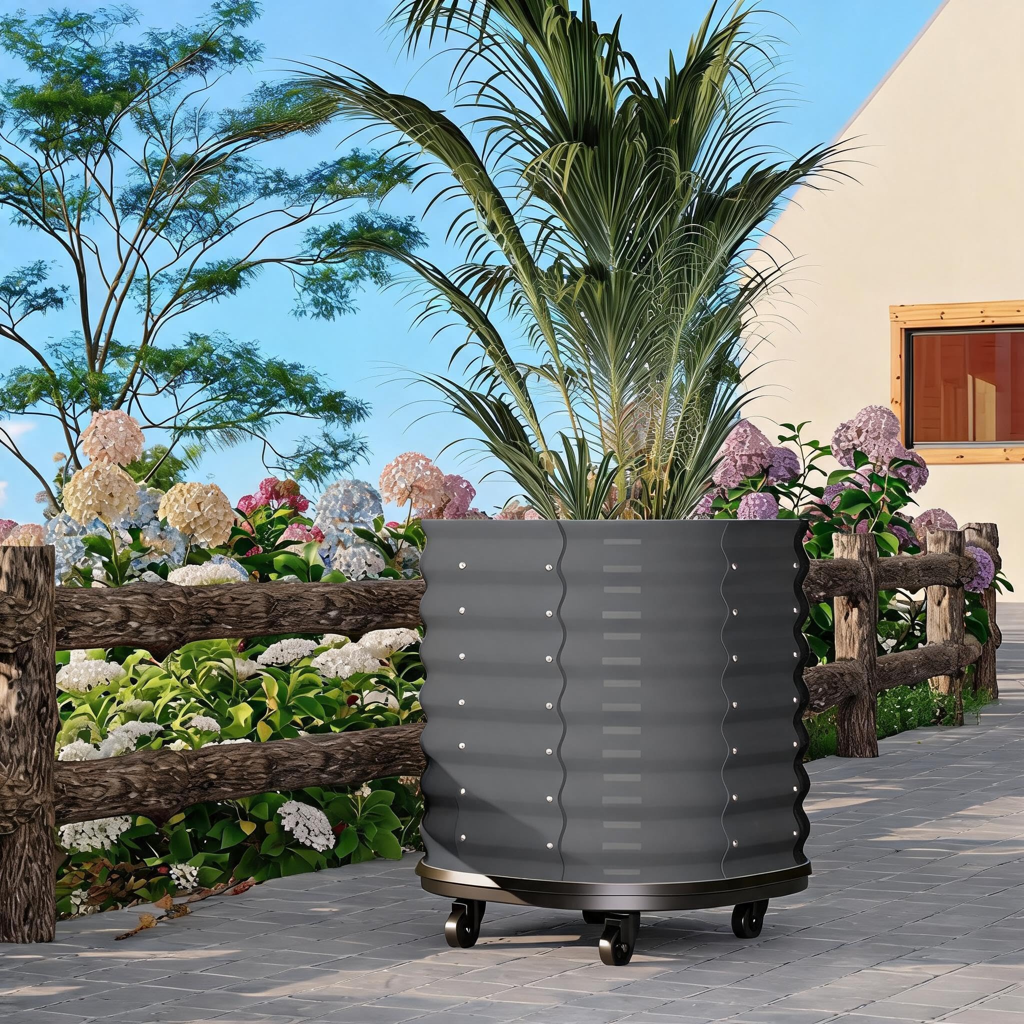 Galvanized Steel Self-Watering Raised Garden Bed on Wheels - Self-Watering System, Lockable Casters, Ergonomic Height, Rust-Proof Material, and Large Planting Area