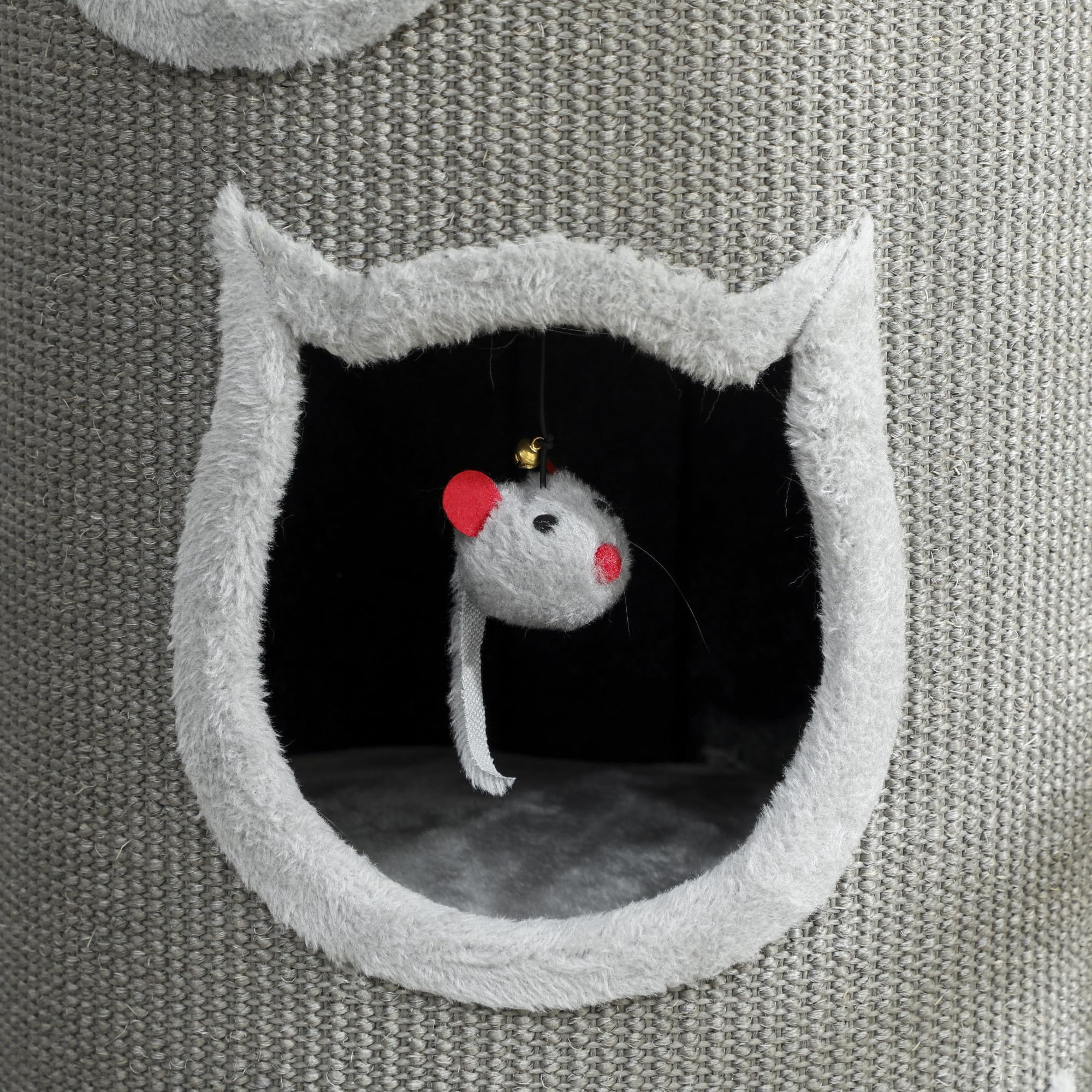 PawHut Kratztonne 96 cm Hoch Ø 38 cm vierstöckige Katzentonne mit Plüschrand, abnehmbarem und waschbarem Plüschbett, Katzenhöhle, Kratzbaum für Katzen unter 6 kg, Grau