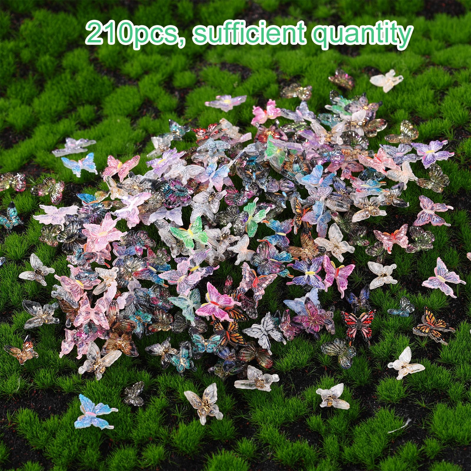 Lyreh 210pcs Mini Papillons en Résine Figurines pour Décoration de Jardins Miniatures