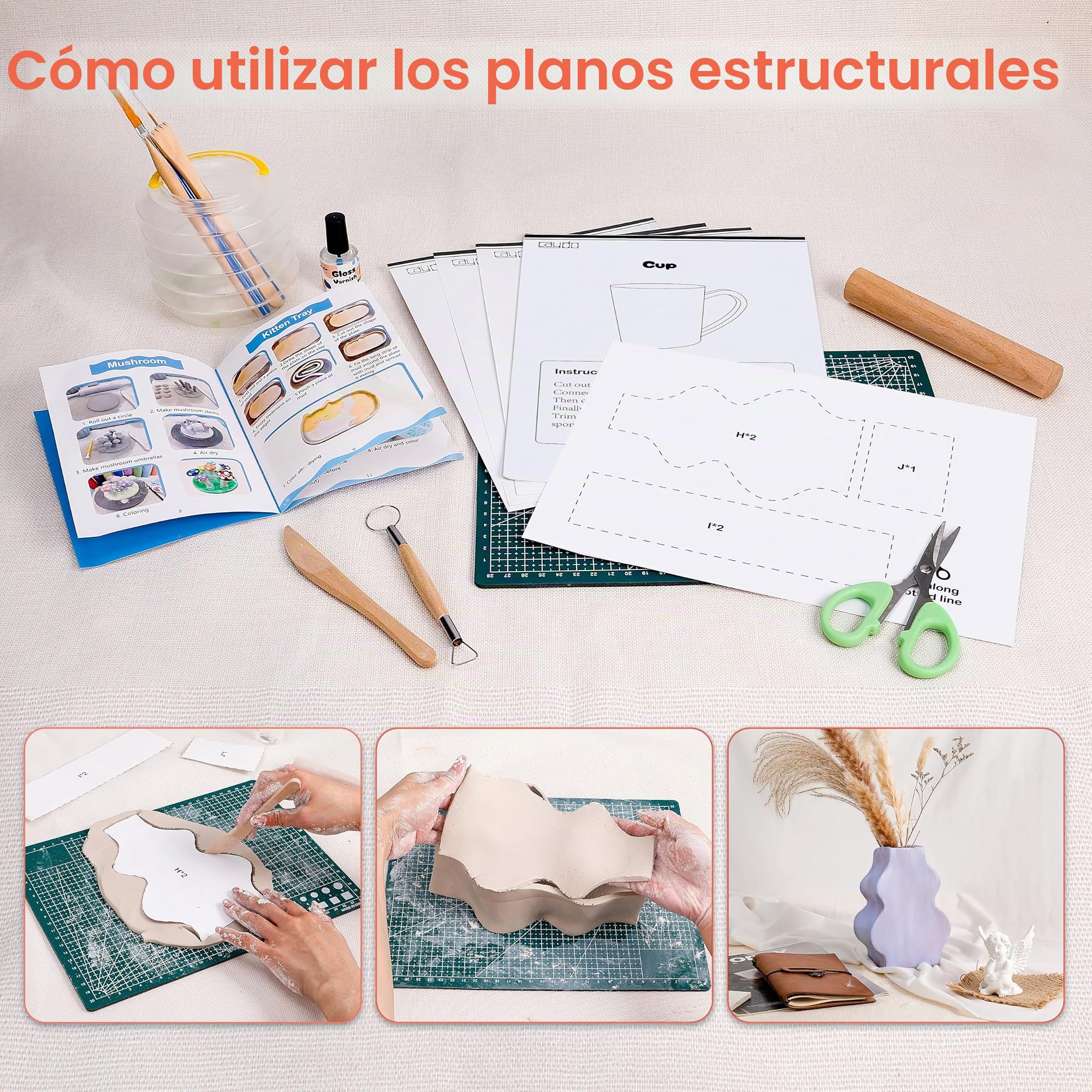Caydo Kit de Arcilla secante al Aire para Adultos & Principiantes – Set de cerámica Completo con Herramientas, Pinturas acrílicas, Esmalte & Manual – ¡Ideal para casa & Navidad