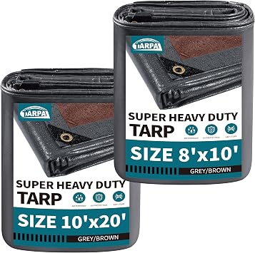 TARPAL tarp 8x10 and 10x20 20mil Super Heavy Duty Tarps Tarp Waterproof UV Protection Rip and Tear Proof Tarpaulin with GrommetsGrey/Brown.
