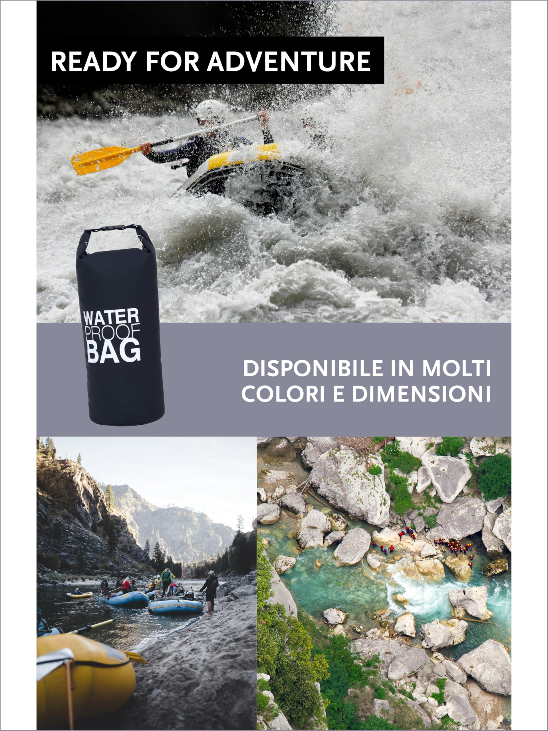 DonDon Dry Bag Borsa Impermeabile da 2l, 5l, 10l, 15l, 20l, 30l con Tracolla