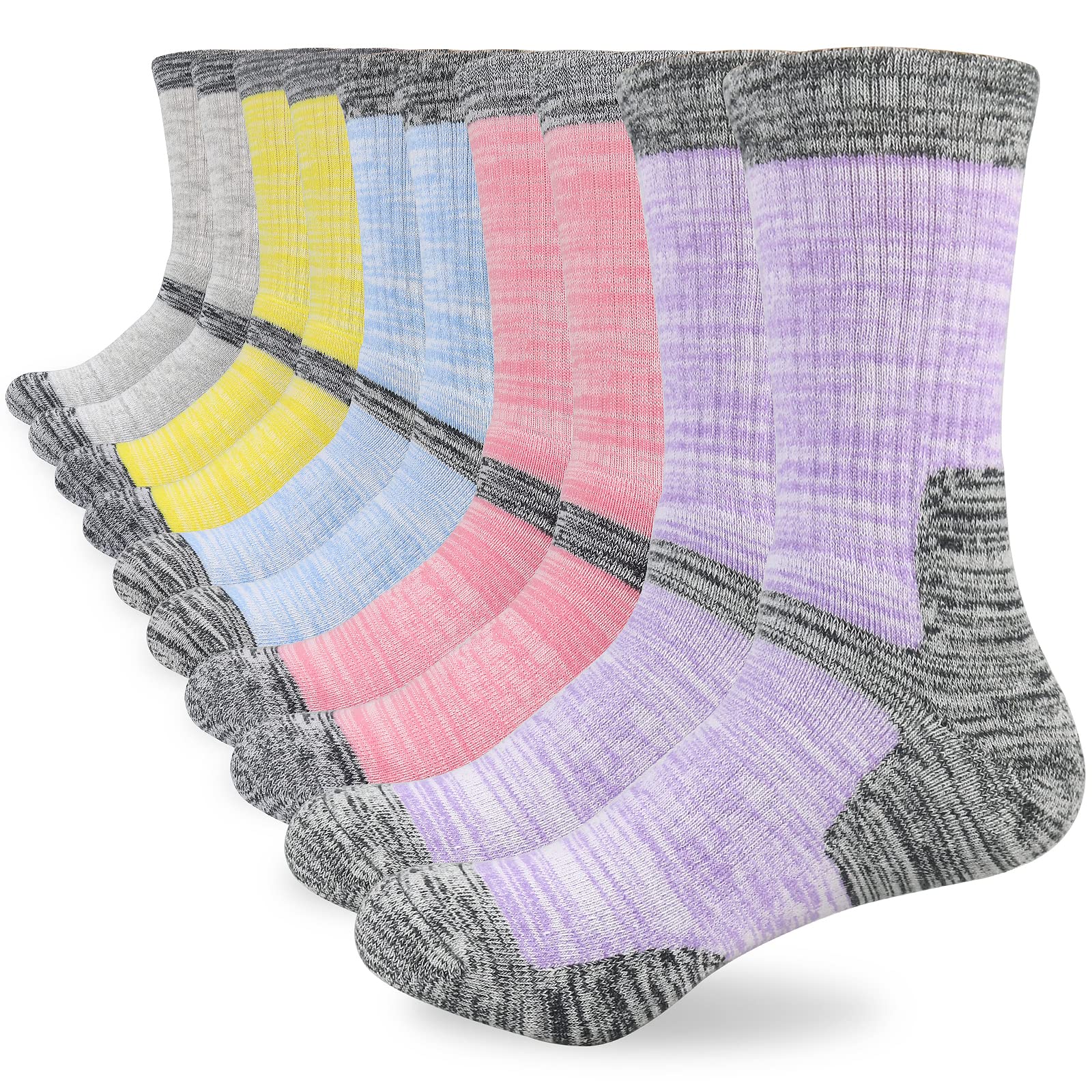 YUEDGEWomens Ladies Thick Walking Hiking Boot Socks 4-7 Anti Blister Cushioned Sports Work Support Socks for Women Outdoor Trekking Camping Wicking Cotton Athletic Socks 5 Pairs