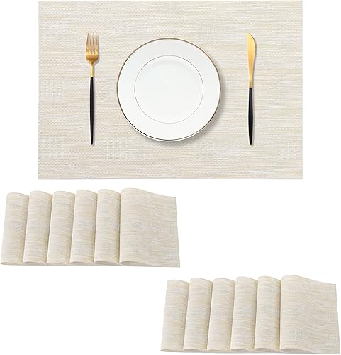 Miniatura 10 de Leetaltree Juego de 4 manteles individuales beige y blanco, resistentes al calor, antideslizantes, para mesa de comedor, lavables, duraderos, tejido