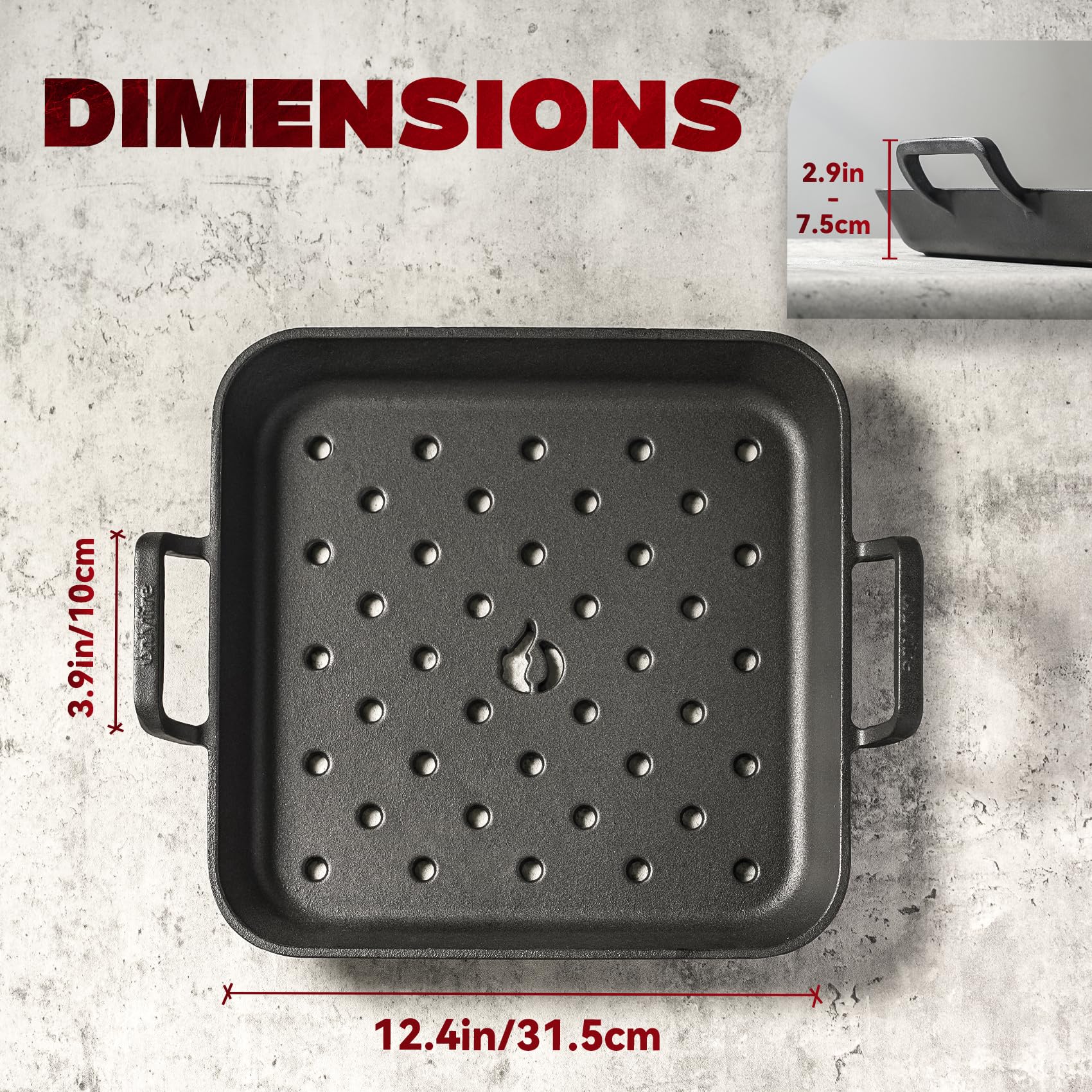 onlyfire Cast Iron Skillet, 12 Inch Pre-Seasoned Steak Pan with Nonstick Perforated Grill Surface and Dual Handles, Cast Iron Grill Pan Frying Pan for Grill, Oven and Stovetops