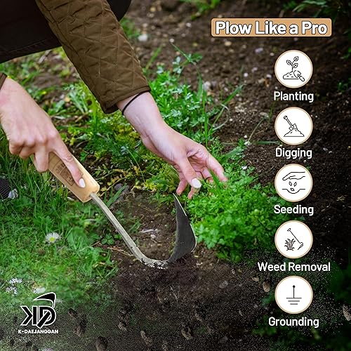 Miniatura 4 de Se adapta a todos los tamaños de mano: Youngju Homi & Korean Garden Hand Plow Hoe – Korean Master Herrero Seok No Ki Hecho – Ideal para fácil