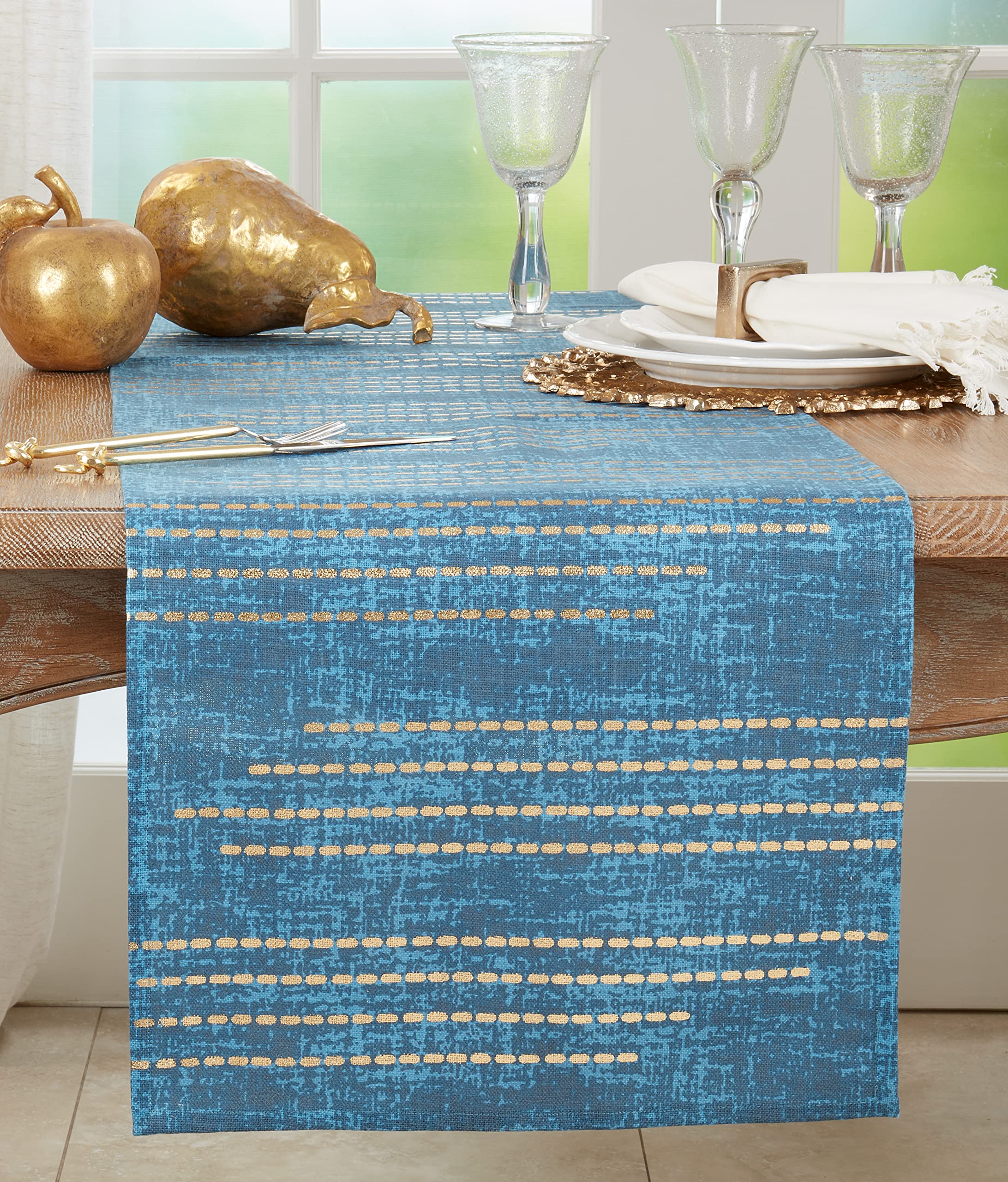 SARO Lifestyle 2009.GL1672B Kiera Collection - Camino de Mesa con Estampado de Papel de Aluminio, 100% algodón, Color Dorado