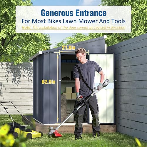 Miniatura 5 de MUPATER Cobertizo de almacenamiento para exteriores de 4 x 6 pies, cobertizo de herramientas de jardín, kit de cobertizo de metal inclinado para
