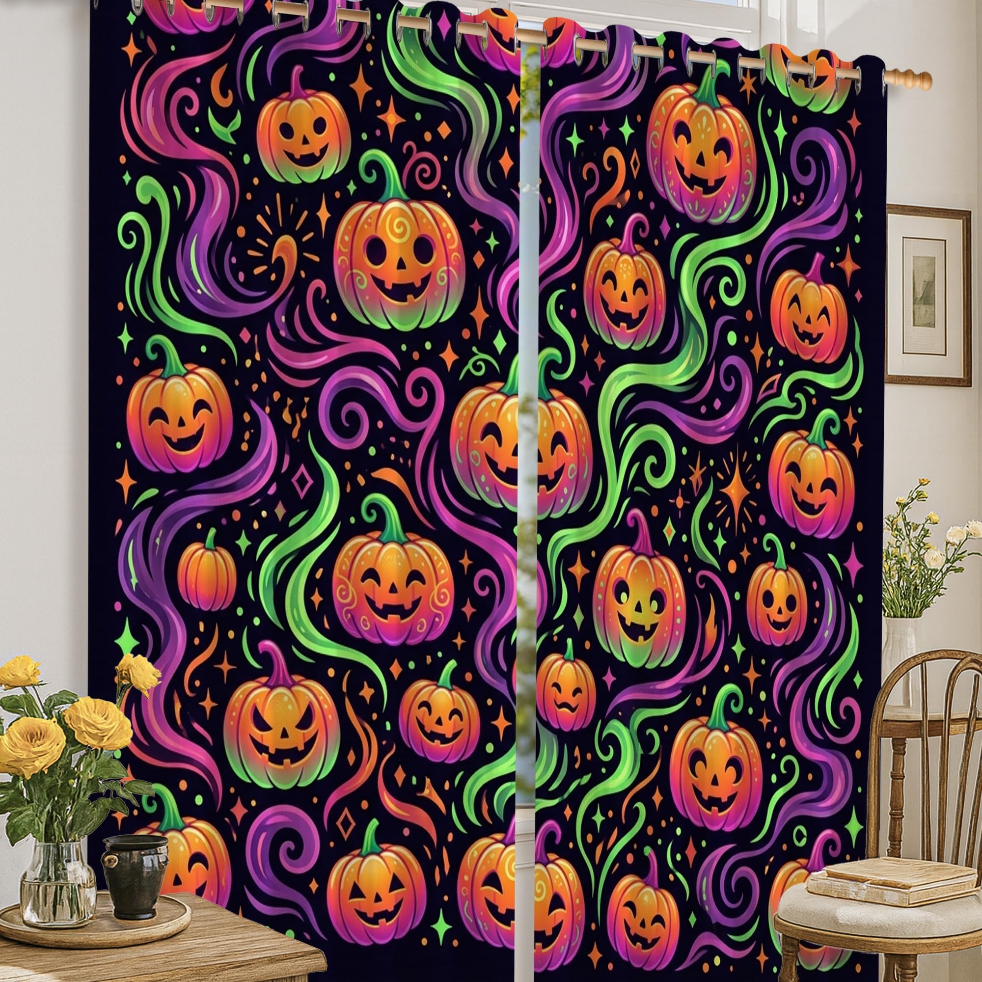 Rideaux occultants isolation thermique orange 132x160cm Halloween