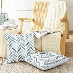 CaliTime Throw Pillow Cases Pack of 2 Cozy Fleece Abstract Brushwork Arrow Decorative Cushion Covers for Couch Bed Sofa Farmhouse Decoration 18 X 18 Inches Smoke Blue