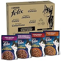 FELIX Sensations Jellies – Cibo Umido Gatto Adulto, Bocconcini in Gelatina con Anatra, Agnello, Manzo, Pollo. 80 Buste da 85 g