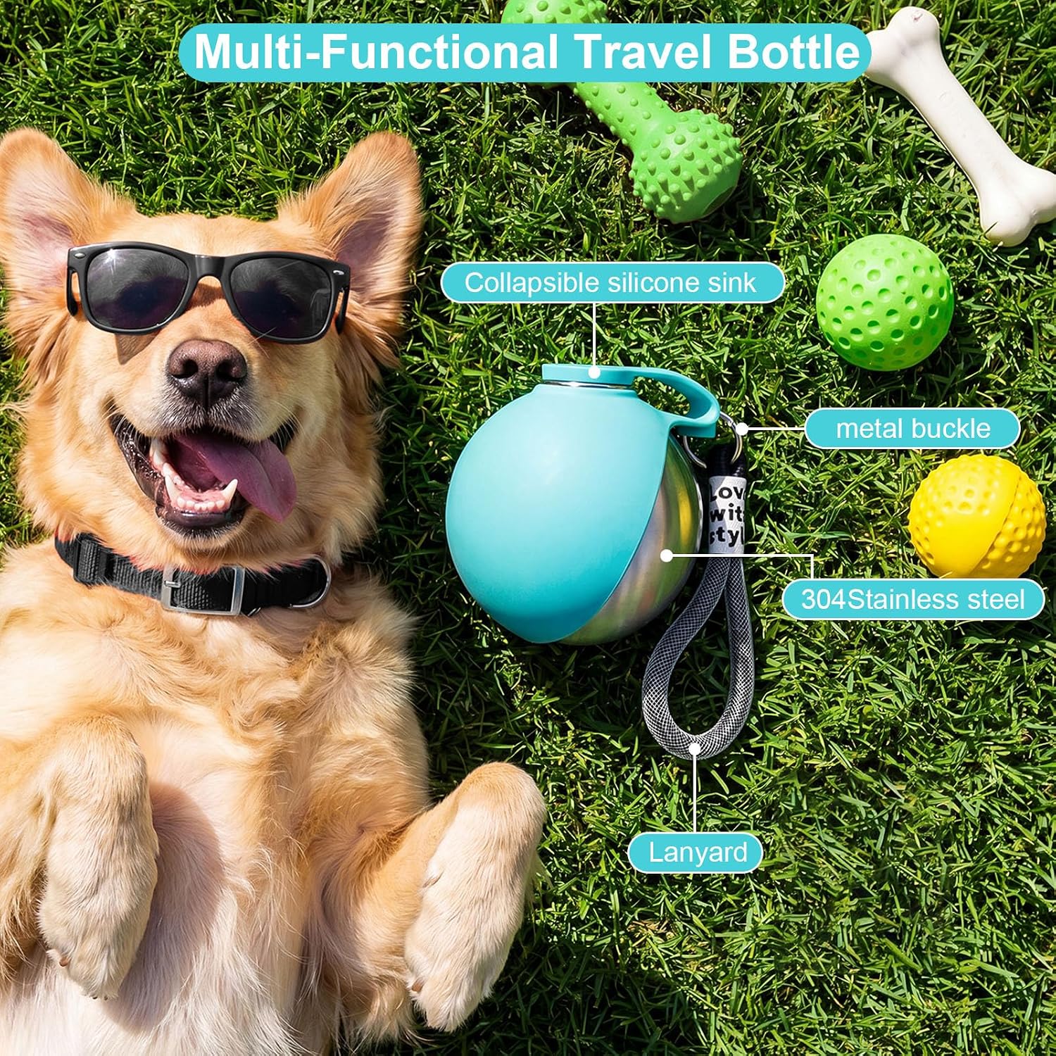 Portable Dog Water Bottle with Bowl, 10oz Leak-Proof Stainless Steel Dog Travel Water Bottle, BPA-Free Pet Water Dispenser for Small & Medium Dogs, Walking, Hiking & Outdoor Travel