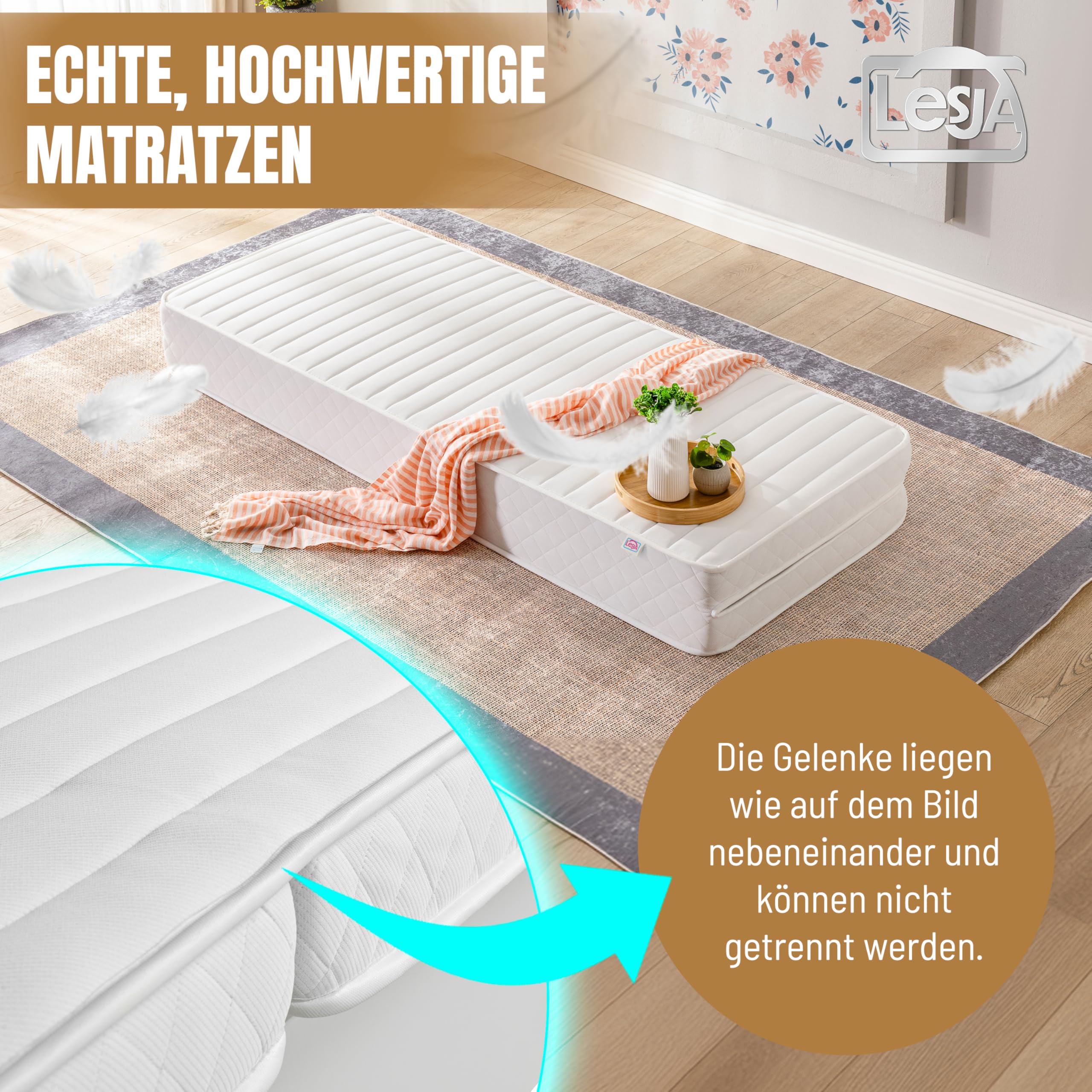 LESJA Tagesbett Matratze 80x200 / 160x200 – Orthopädische Schaumstoffmatratze für Ausziehbett & Schlafsofa – Faltbare Ersatzmatratze mit 7-Zonen Komfort – H4 Mittelfest