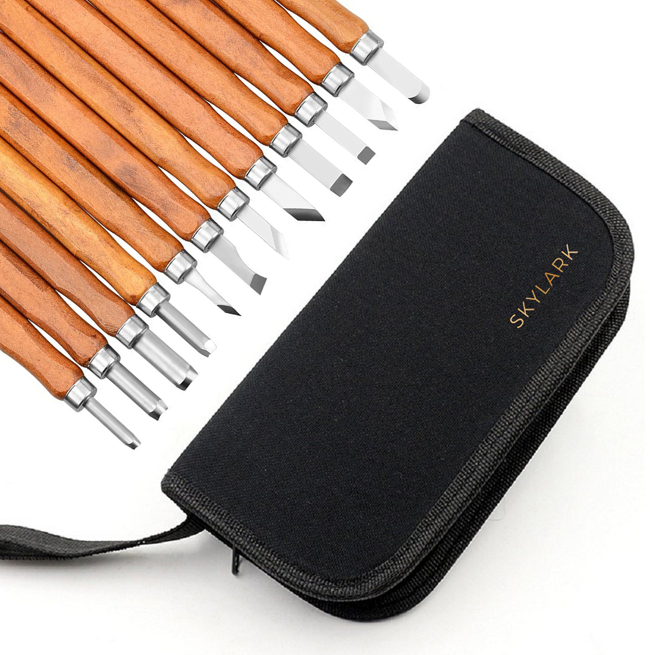 14 PCS Wood Carving Chisels Tools Kit with Whetstone Sharpening Stone & Storage Case. Perfect for Softwood, Wood, Resin, Clay & Pumpkin Carving. Whittling Knife Tools Set Ideal for Beginners.