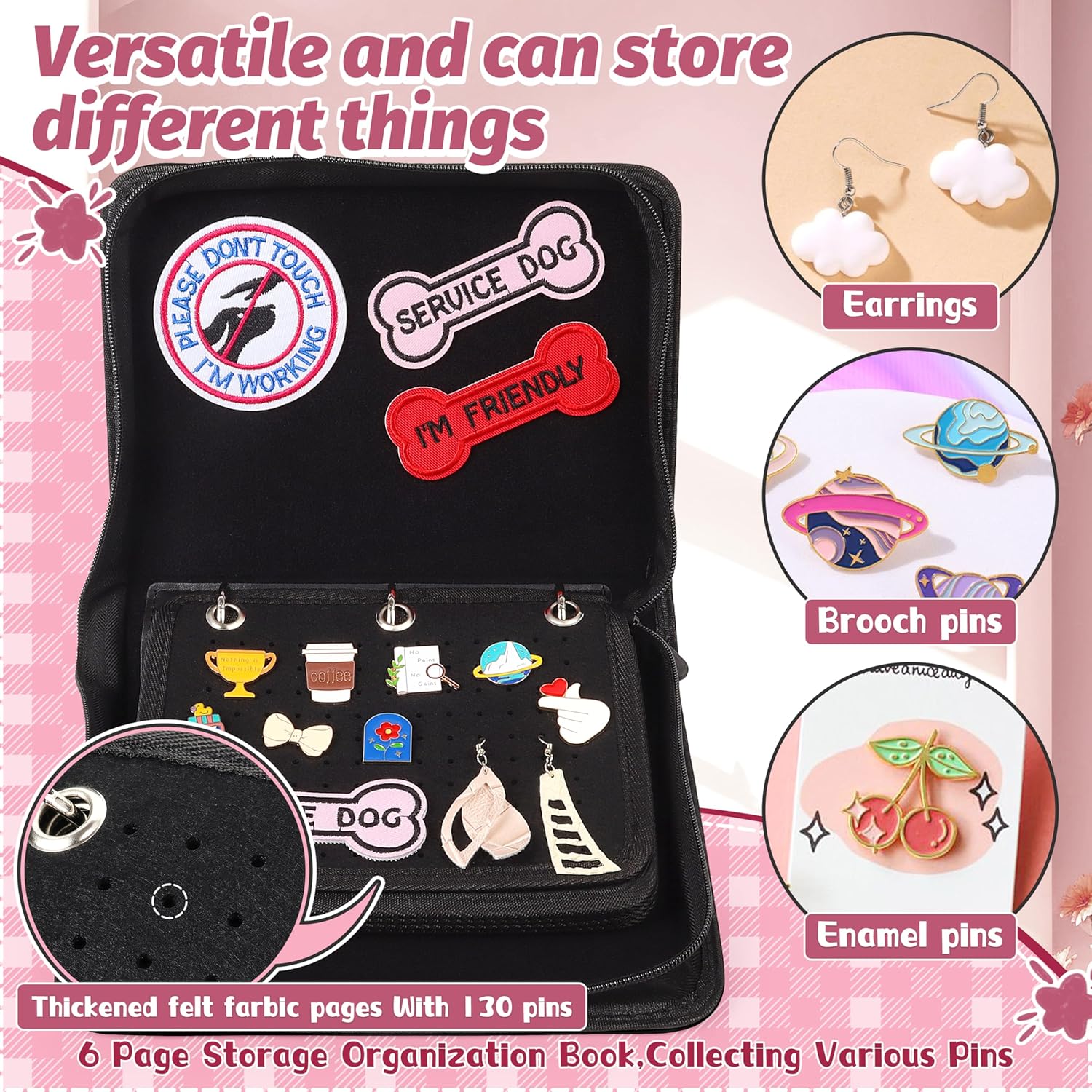 Funcolor Pin Trading Books for Collector: 6-Page Detachable Black Portable PU Leather Enamel Pins Display Album Case for Storage - Handle Travel Pin Folio Bags Holder for Collection - Image 5