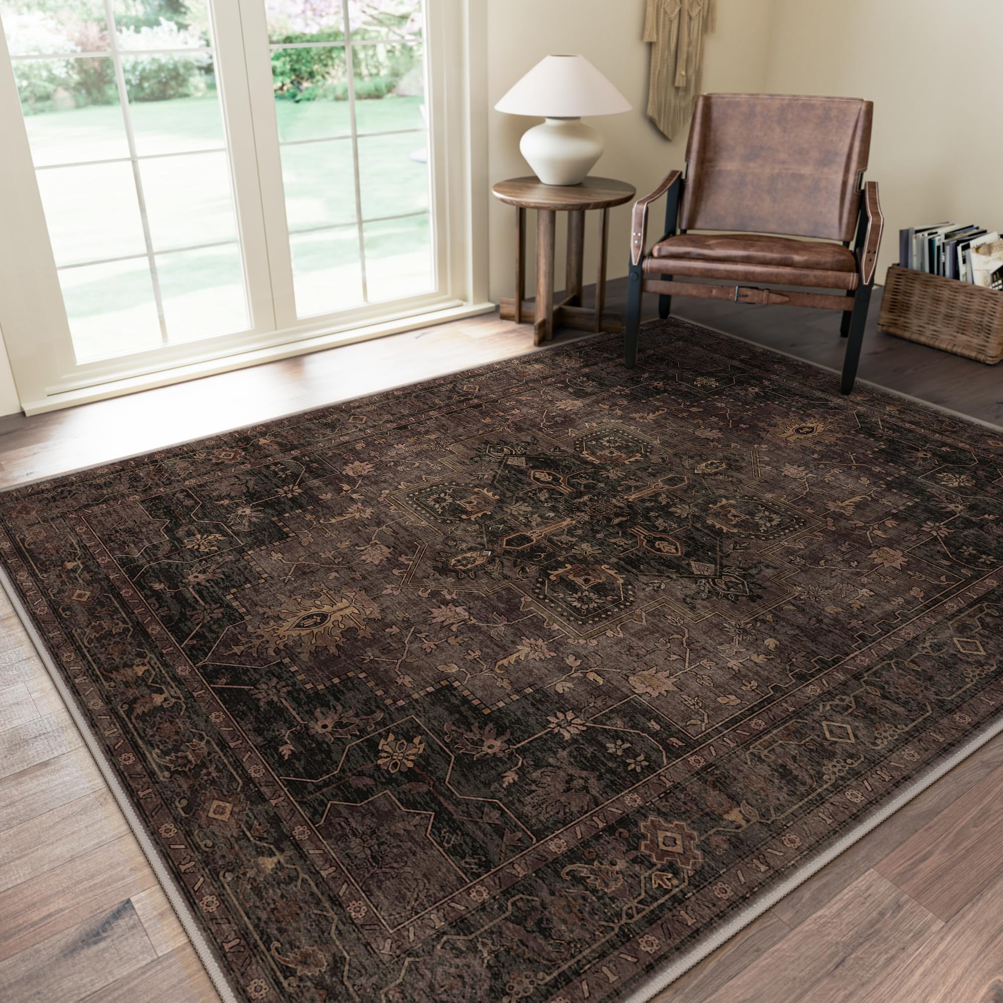 Photo 1 of GENIMO 8x10 Washable Area Rugs for Living Room, Non Slip, Dark Brown