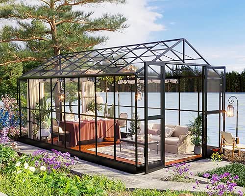 Jocisland 8x16x7.5 FT Aluminum Polycarbonate Greenhouse - Ventilated with Rain