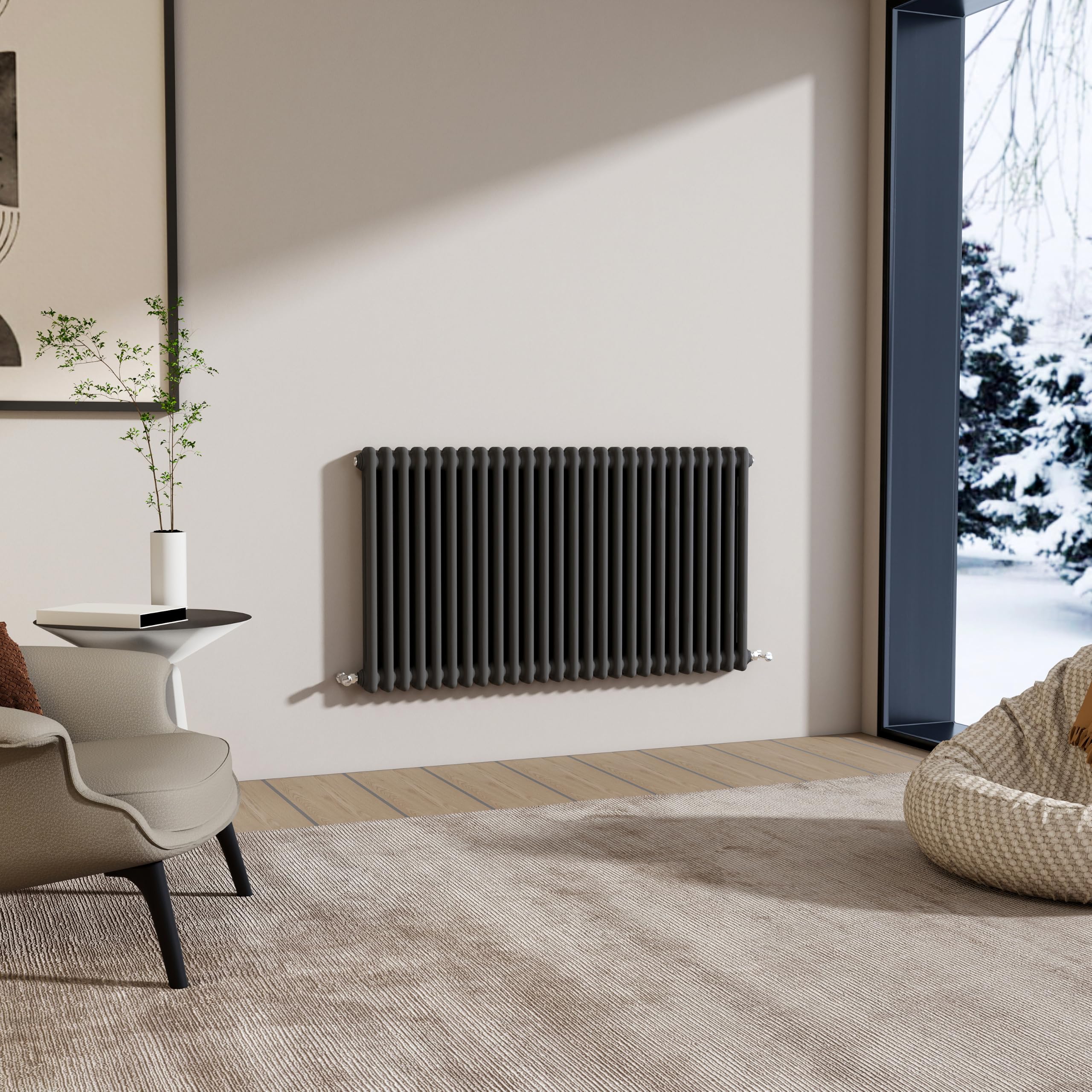 Traditional 2 Column Cast Iron Radiator 600x1190mm Horizontal Anthracite — image 1
