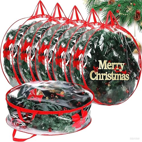 4 contenedores transparentes de almacenamiento de corona de Navidad de 24 pulgadas, bolsa de almacenamiento de corona de Navidad, contenedor de