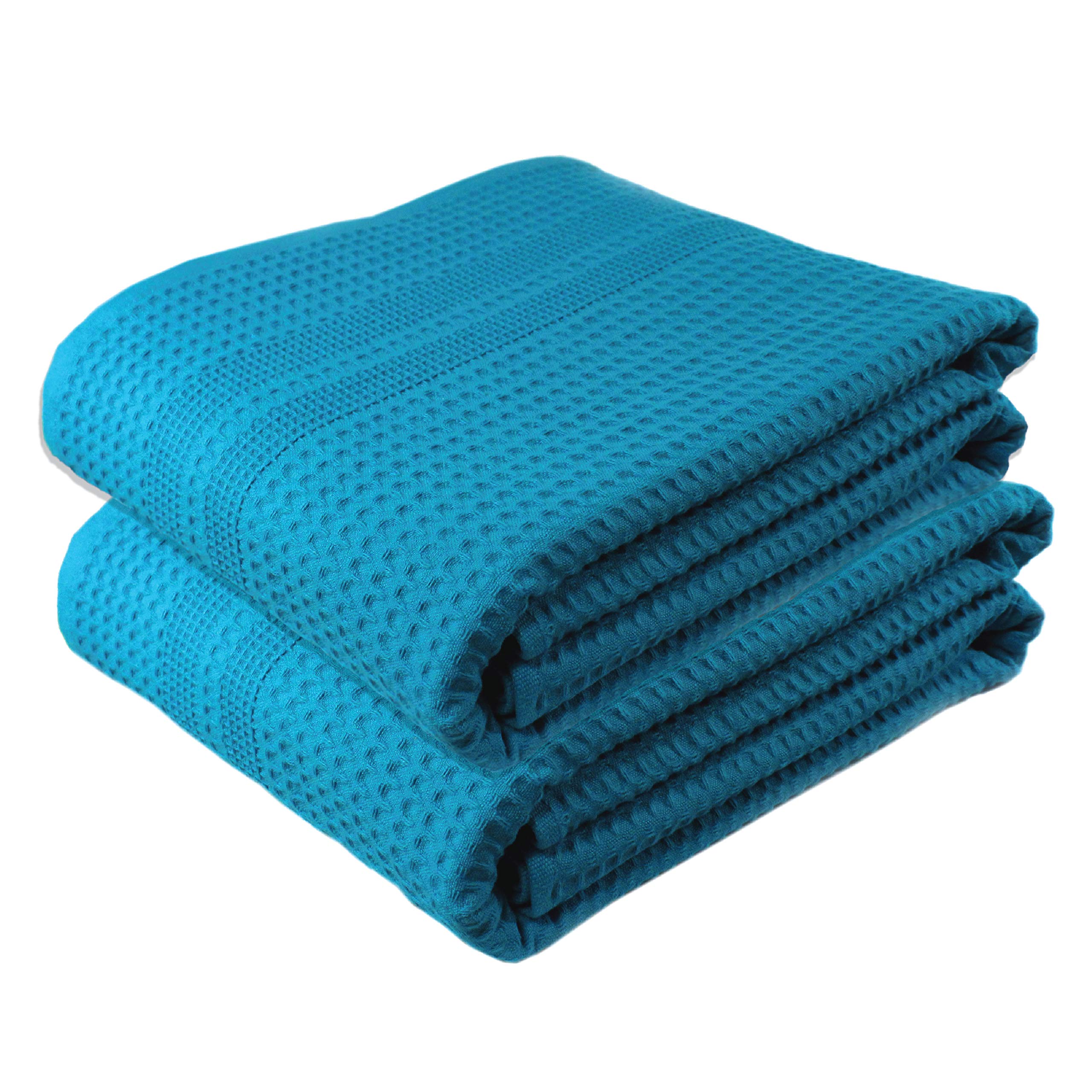 GILDEN TREEWaffle Towels Quick Dry Lint Free Thin, 2 Pack Bath Sheets 40x80 Oversized Extra Large for Adults, Classic Style (Aqua)