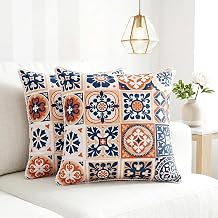 ohello Premium Cushion Covers Set of 2 | 16x16 Inches (40x40 cm) | Decorative Printed Cushion Covers | Soft Durable Fabric | Hidden Zipper | Sofa Living Room Bedroom Decor - Blue & White