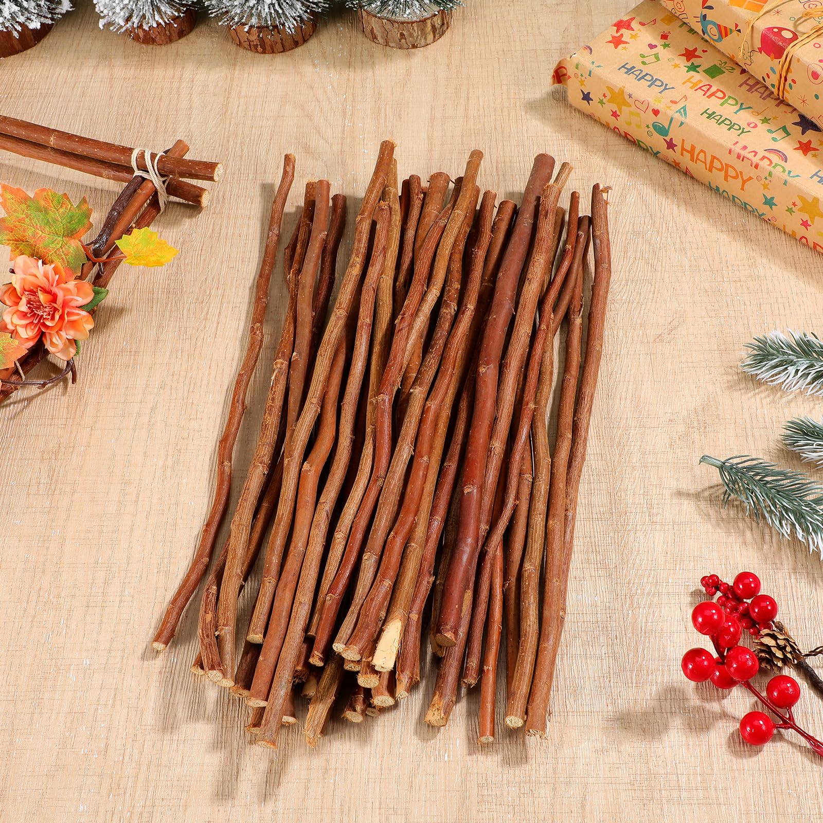 SUPVOX Palitos de Ramitas de Madera Natural 50 Piezas, Palos de Madera para Manualidades Diy, Troncos de 30 Cm Color Marrón para Manualidades Escolares y Decoración Creativa