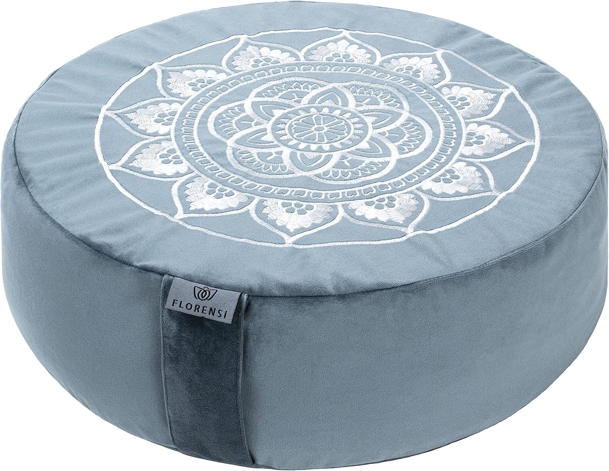 Florensi Cojín de meditación Almohada de suelo de terciopelo con relleno de trigo sarraceno | Cojín de meditación relleno de trigo sarraceno con funda de terciopelo suave para sentarse con apoyo durante la meditación y el yoga