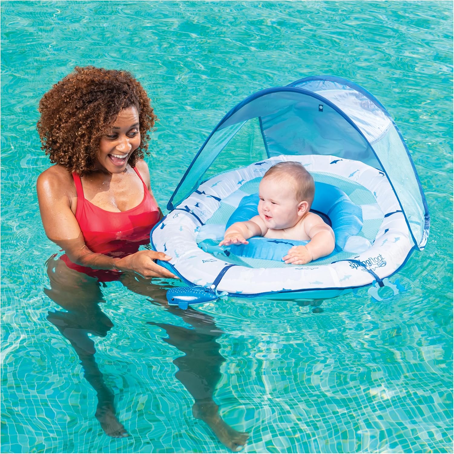 Swimways Ultra Baby Spring Float, Premium Inflatable Baby Pool Float with Sun Canopy, Fast Inflation & Carry Bag (9-24 Months), Mermaid Toys for Kids