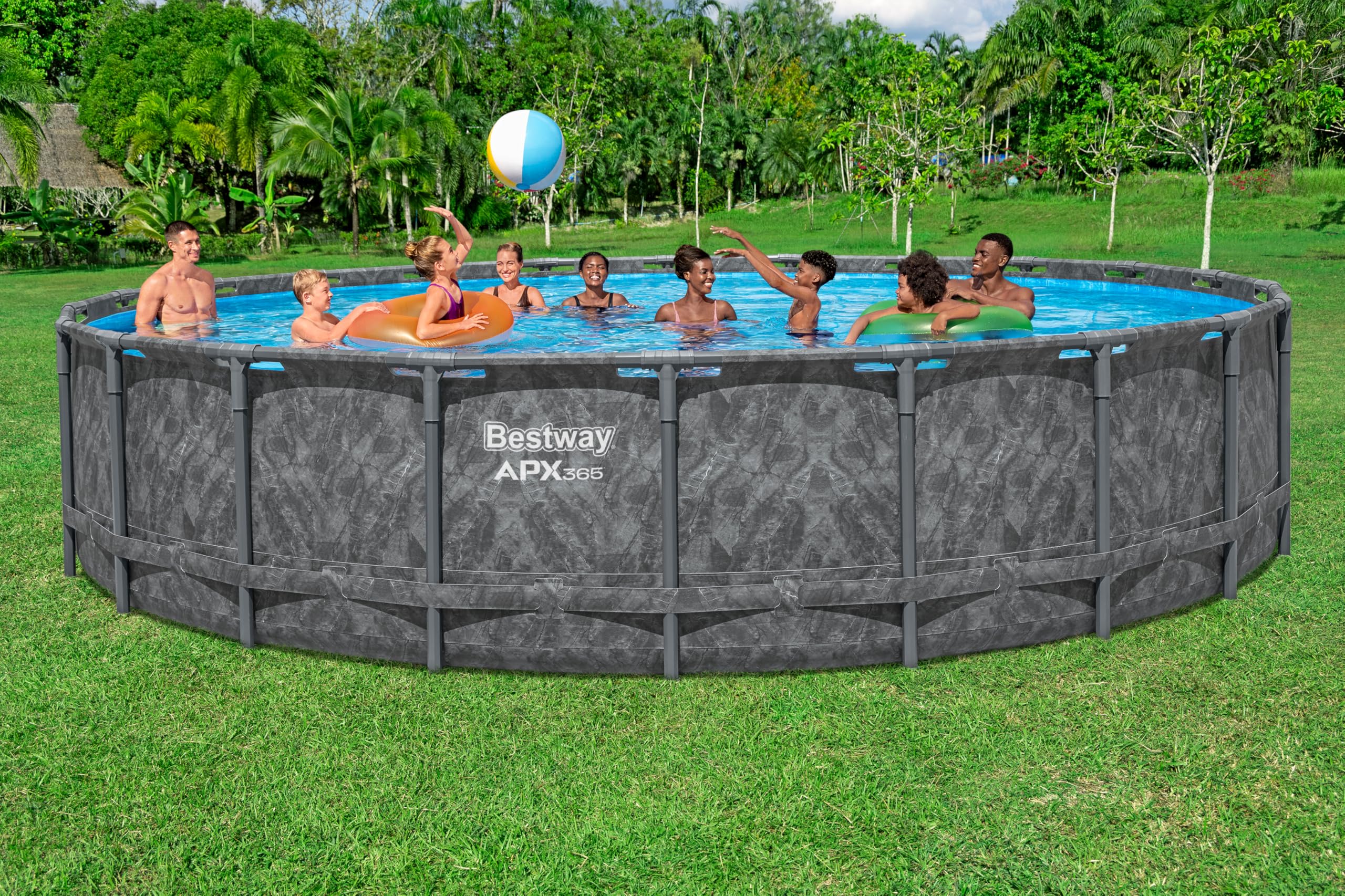 Bestway Kit Piscine Hors Sol Ronde APX 365-610 cm x 610 cm x 132 cm - Gris foncé