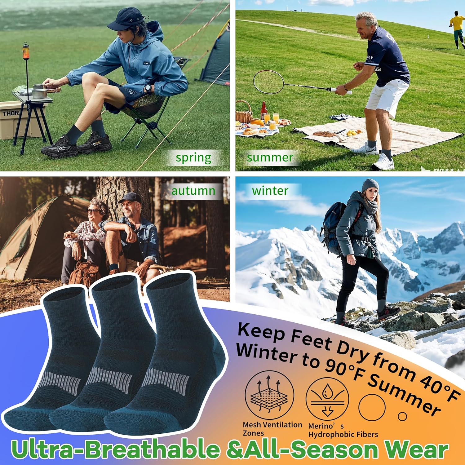 90% Merino Wool Socks for Men and Women,Casual Breathable Soft,3 Pairs - Image 9