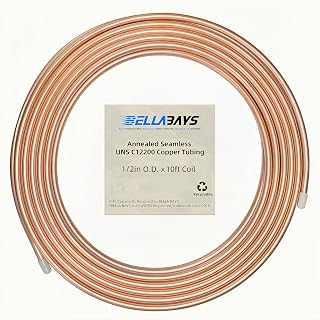 BELLA BAYS 1/2" OD x 10ft Pure C12200 Copper ACR Tubing ASTM B280 Seamless Soft Annealed Coil for HVAC, Refrigeration, DIY
