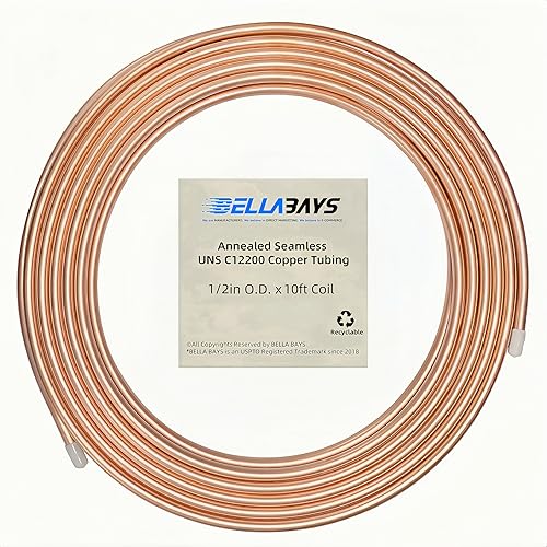 Miniatura 31 de BELLA BAYS Tubo de cobre de 1/2 pulgada de diámetro exterior x 0.445 pulgadas de diámetro interior x 5 pies, 99.9% C12200 ASTM B280 Refrigeración