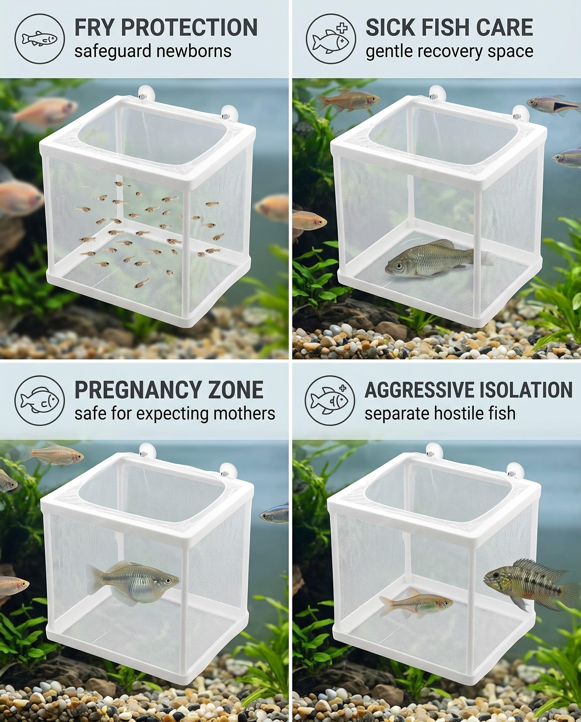 Scatola Di Allevamento Di Pesci, Incubatore Di Pesce Scatola, Isolamento Allevatore, Acquario Serbatoio Da Incubazione, Maglia Per Acquario Con Ventosa, Vivaio Di Pesci Acquario Rete