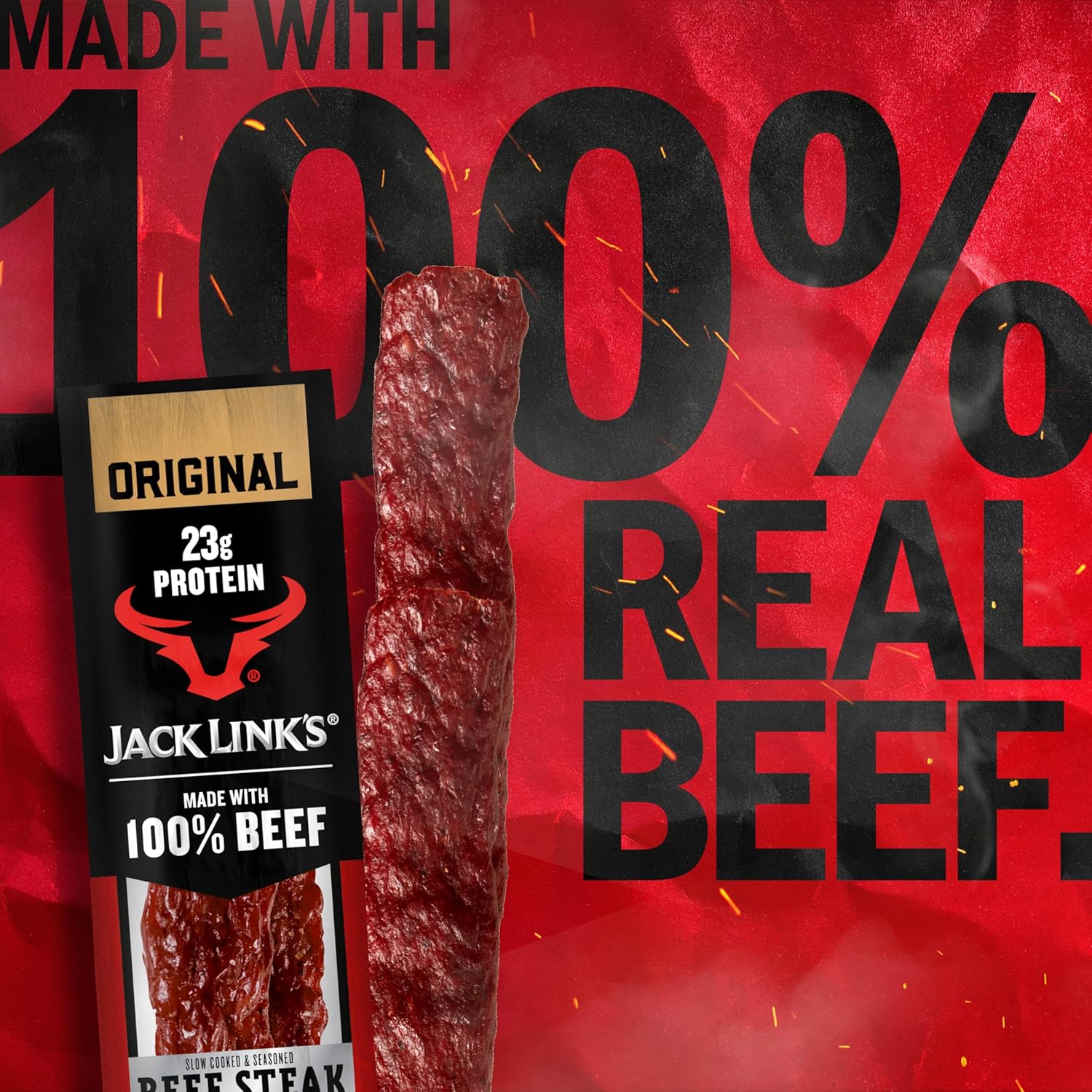 Jack Link's Beef Steak, Original - Protein Snacks, Beef Jerky Meat Snack with 23g of Protein, Made with 100% Beef, Individually Wrapped Bulk Snack Pack, Keto Friendly - 2 Oz. (12 Count)