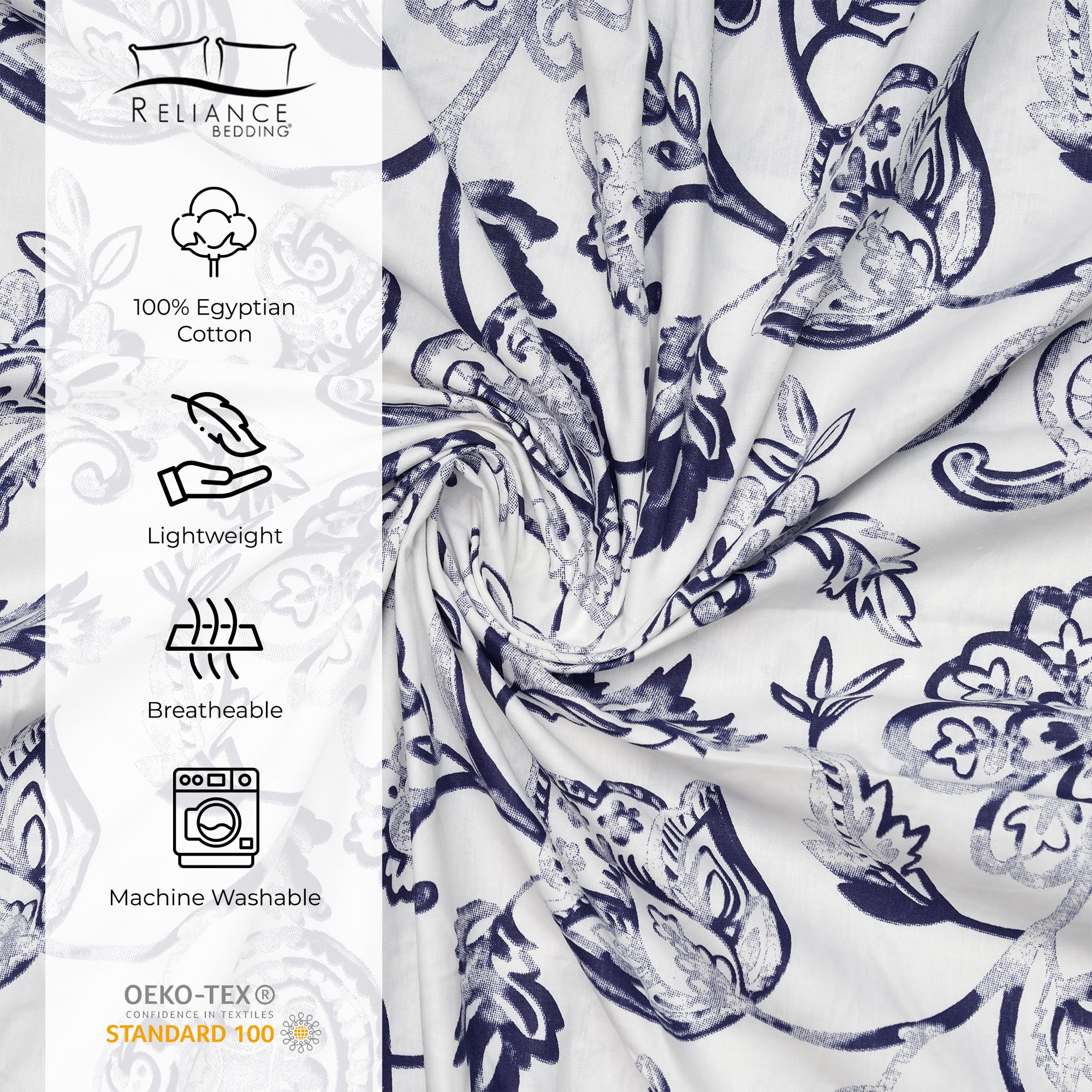 100% Cotton 400 Thread Count Double Duvet Cover Set Printed Floral, Vintage Floral - Image 4