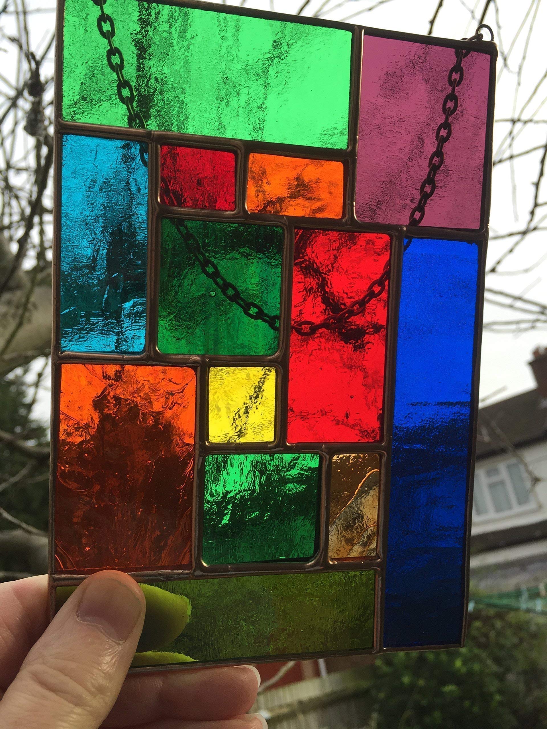 Pannello in vetro colorato, in rame, multicolore, arte astratta