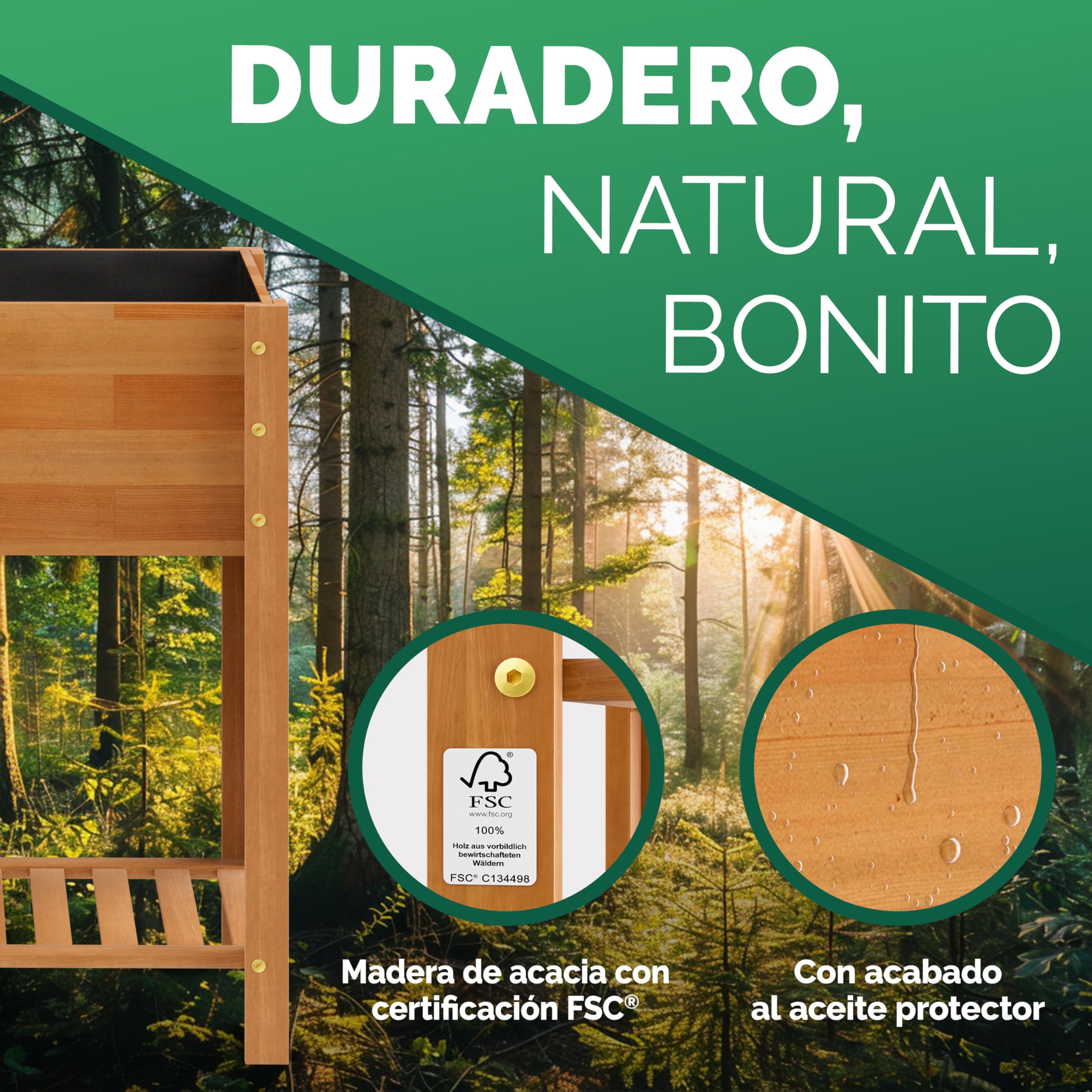 CASARIA® Huerto Elevado Jardinera 100x40x84cm Mesa Cultivo Plantas Hierbas Madera Acacia Cert. FSC® Resistente