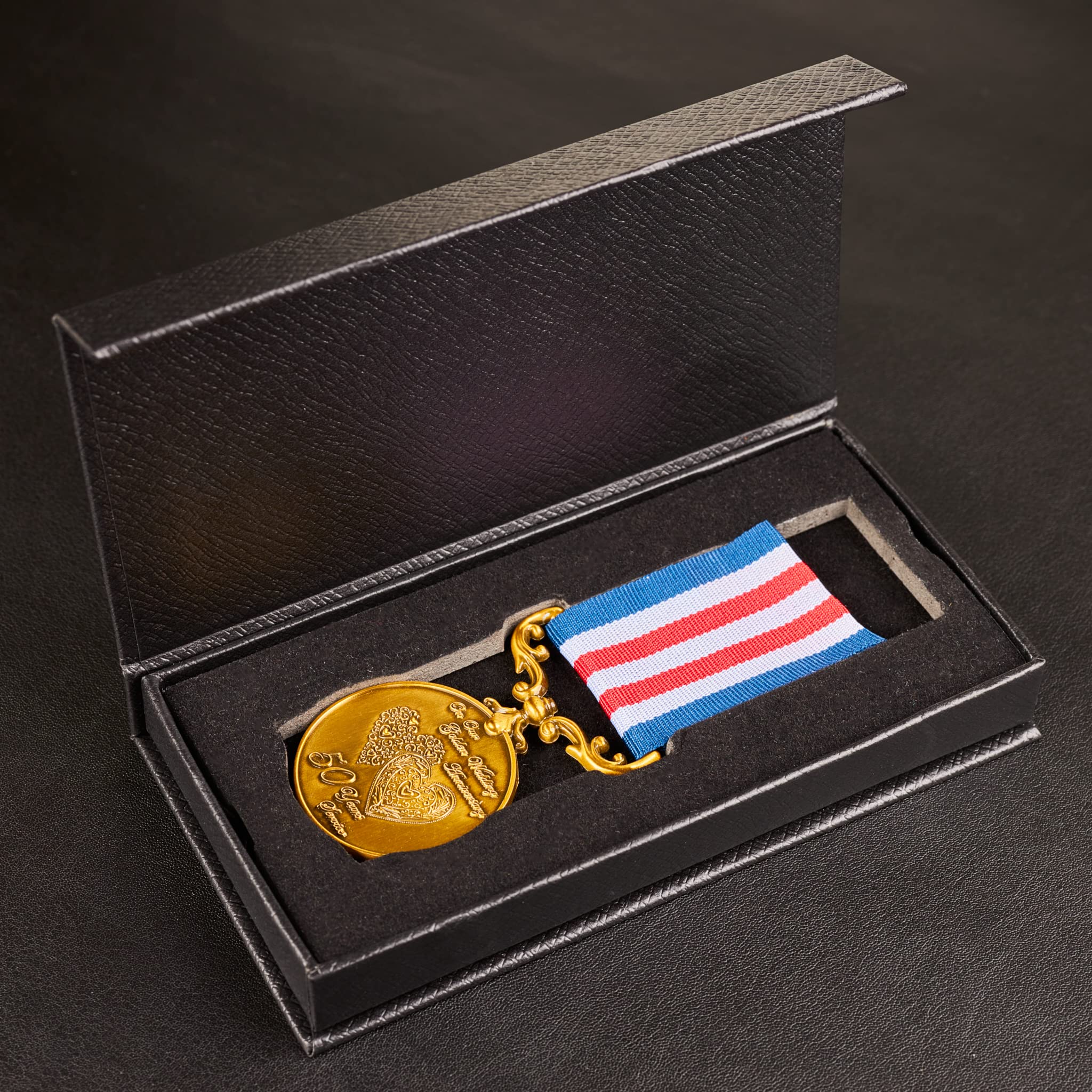 Our 50th Golden Wedding Anniversary Medal in Presentation Case. Long/Distinguished Service and Bravery in the Field. Antique Gold. 50 Years. Gift/Present Husband/Wife - Image 4
