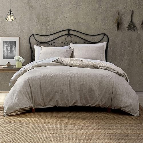 Brielle Home Callan 100% Cotton Texture Printed Boho Chic 3pcs Bedding with 2 Shams All Season Comforter Set, Taupe, Full/Queen