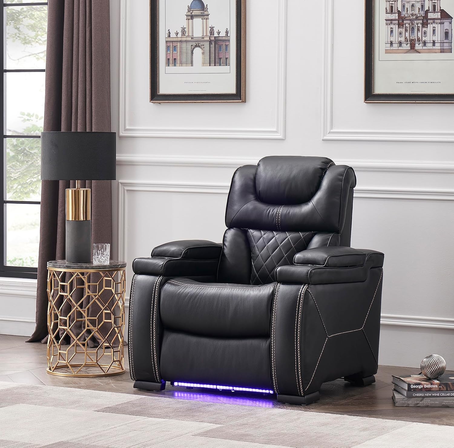 Khusiya Electric Recliner with Adjustable Headrest, Cup holder, USB