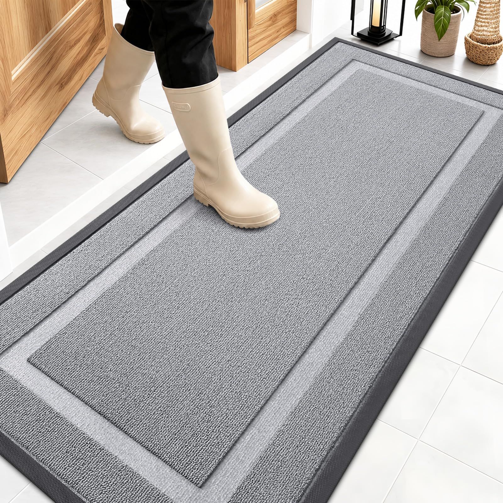 OLANLY Front Door Mat Outside 59x23, All-Season Heavy-Duty Rubber Doormat