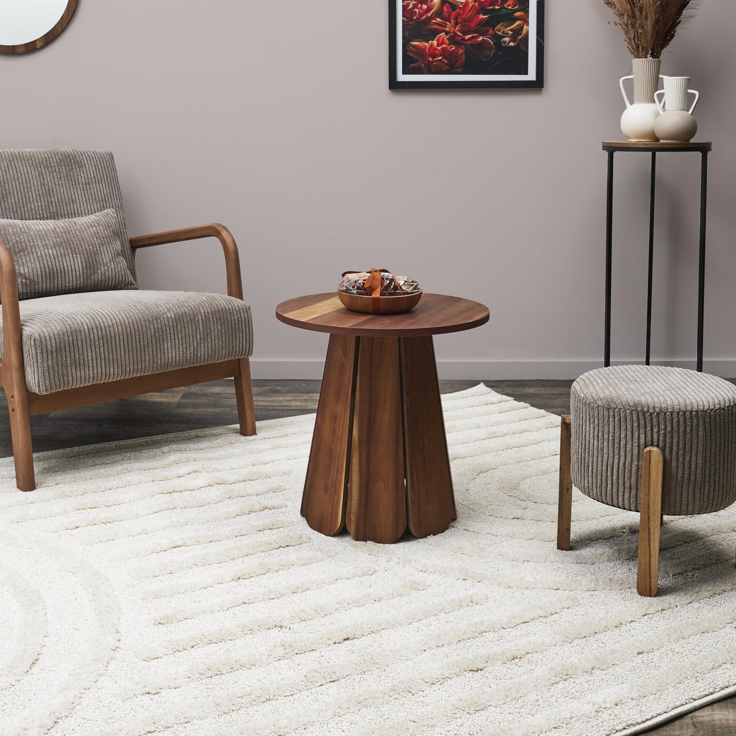HOME DECO FACTORY, HD0347, Table d'Appoint D45Cm Will, Collection Softness, Mobilier, Table Et Bureau, Table d'Appoint - Gigogne, 45x45x45 cm, Marron | Métal et bois, table d'appoint Will, collection Softness, diamètre 45 cm, salon, marron
