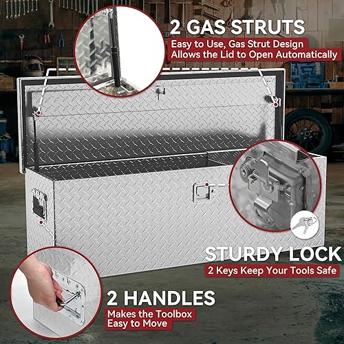 Miniatura 2 de YITAMOTOR Cajas de herramientas para caja de camión de 48 pulgadas, de aluminio resistente con estante deslizante, caja de herramientas de placa de