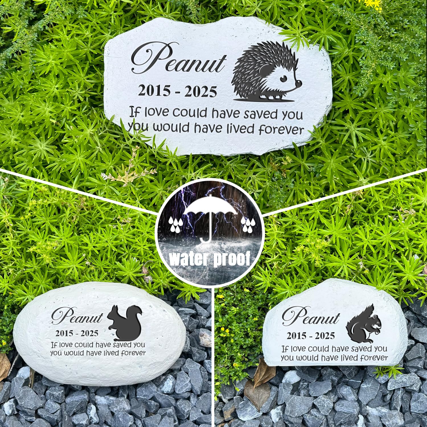 Pet Loss Gifts Cat Memorial Gifts - Personalized Memorial Stone - Memorial Gift for Loss of Dog - Headstones for Pets - Garden Cemetery Decorations - Cat Dog Grave Marker (Squirrels & Hedgehogs)