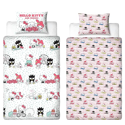 CHARACTER WORLD Hello Kitty Official Single Duvet Cover Set |Hello Kitty Design Reversible 2 Sided Bedding Including Matching Pillow Case Single Bed Set