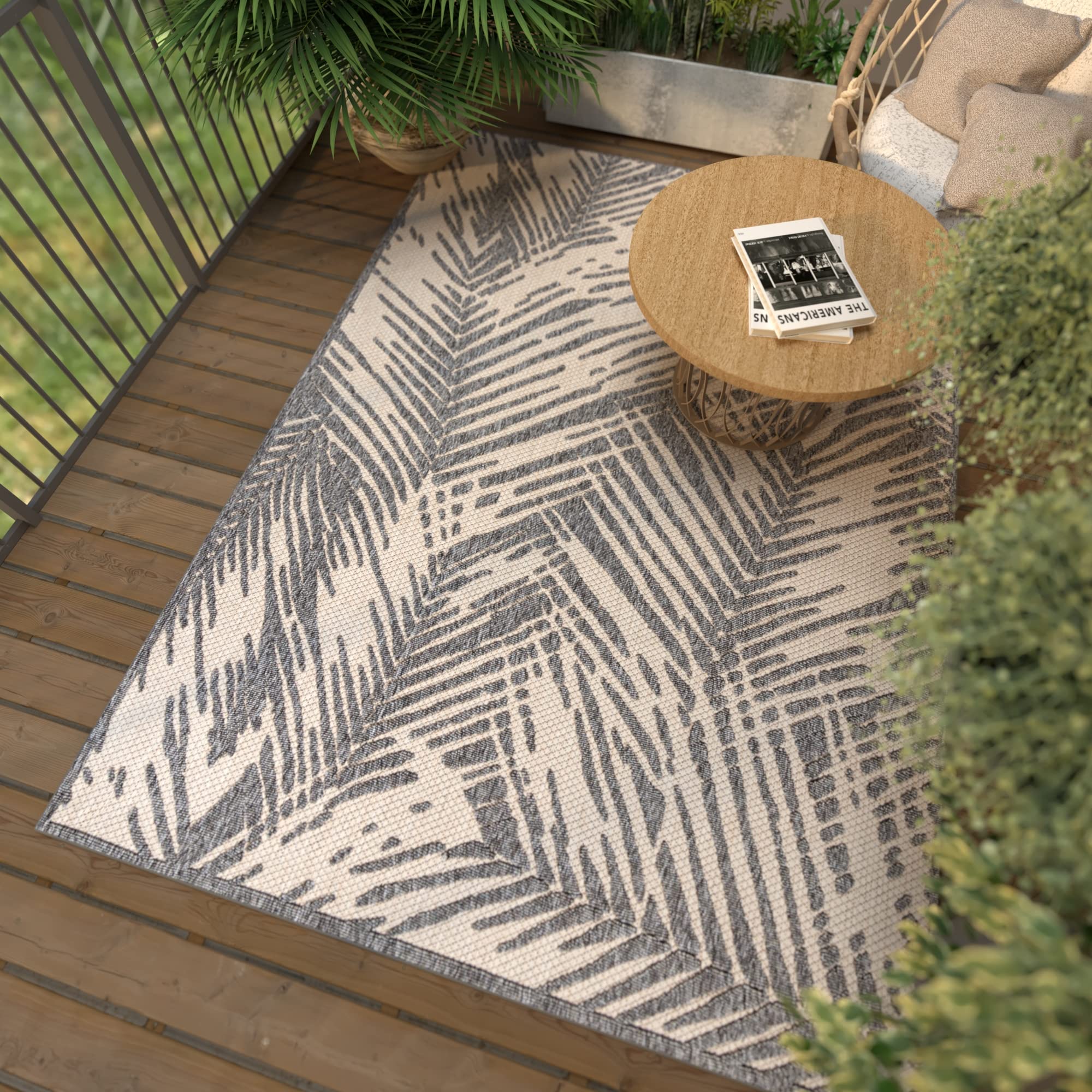 Mazovia Tapis Abstrait Exterieur Terrasse, Balcon Moderne - Grand Tapis Exterieur - Tapis d'Intérieur et d'Extérieu Outdoor - Terrasse Grande Taille Résistant Aux Intempéries - Beige Gris 140 x 200 cm