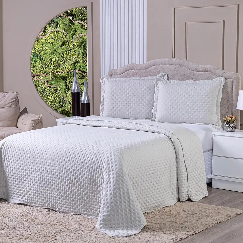 Cobre Leito Balle Dupla Face 400 Fios Kit com 3 Peças Casal Padrão, Queen e King Cores Lisas Tecido Piquet Toque Mácio Acompanha Colcha e 2 Porta Travesseiros (Palha, Casal Queen (240x260cm)