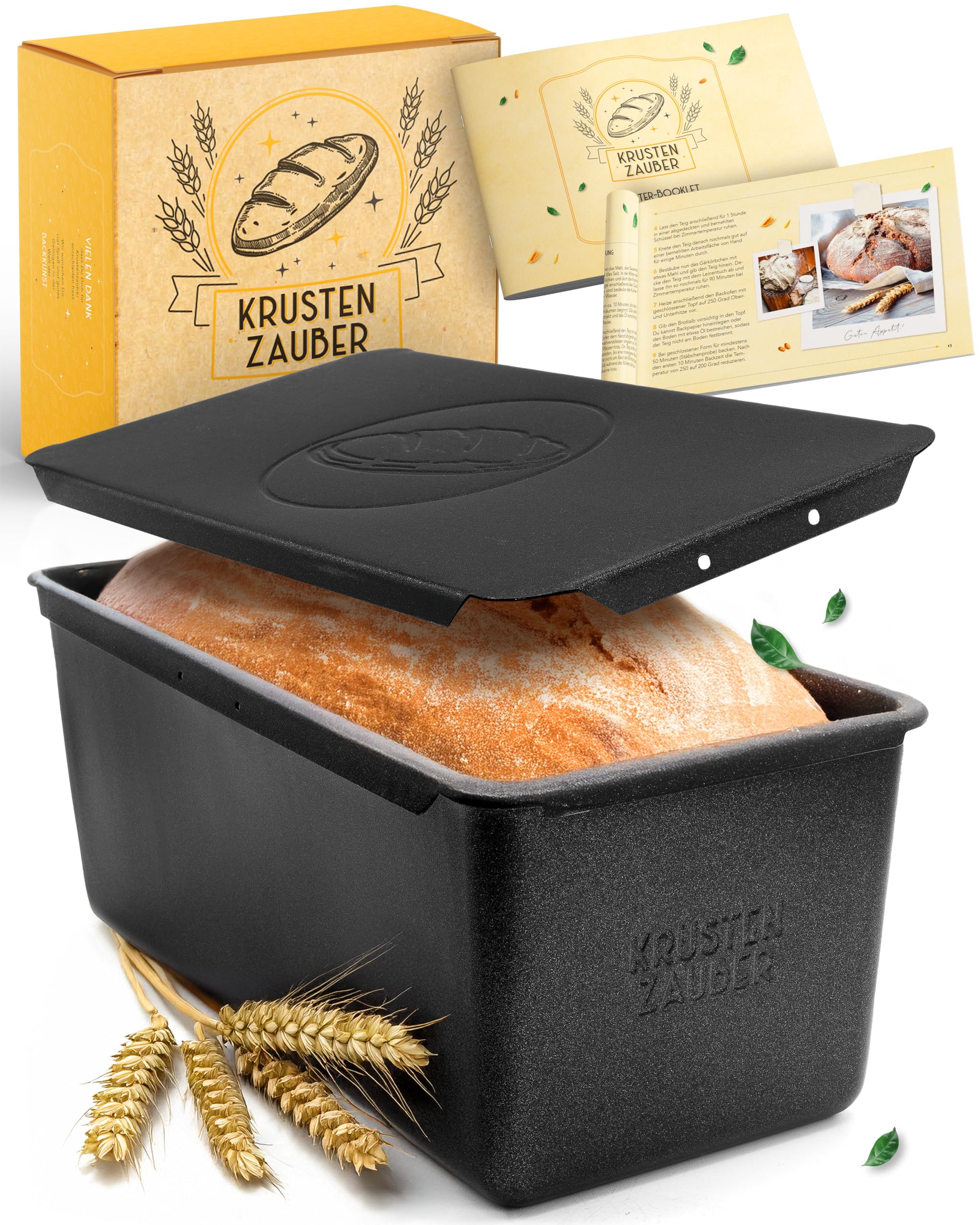 KRUSTENZAUBER Moule à pain avec couvercle – Moule à pain en acier au carbone pour une répartition parfaite de la chaleur jusqu'à 260 °C, idéal pour les pâtes saures et les pains à pain, moule