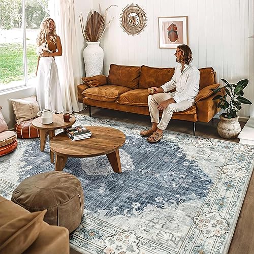 Miniatura 109 de MUJOO - Alfombra de 8 x 10 pies para sala de estar, grande, lavable, bohemio, para dormitorio, antideslizante, abstracto, suave, de pelo corto