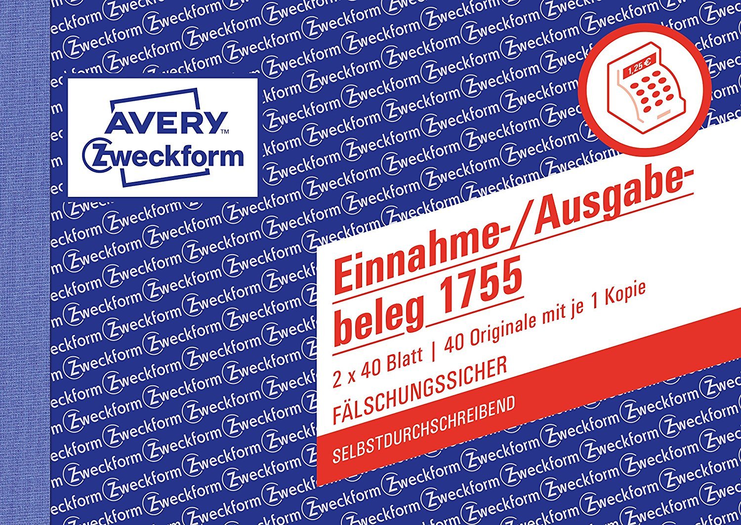 Avery Zweckform 1755 Einnahme-/Ausgabebeleg (A6 quer, selbstdurchschreibend, 2x40 Blatt) weiß/gelb (Softcover, 5er Pack)